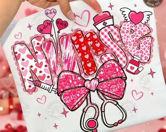 Valentine Nurse PNG: Cupid’s Favorite Nurse Shirt Design With Coquette Bow, Cute Valentines Day Medical Love Art, Digital Download
