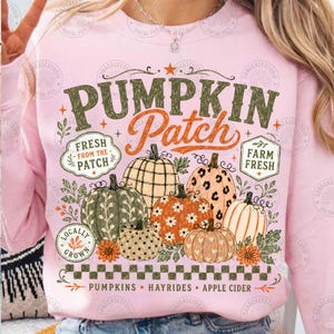 Champ de citrouilles rétro (PNG) : citrouille bohème, sublimation automnale tendance, automne vintage, motif mignon de citrouilles fraîches de la ferme, téléchargement numérique image 3