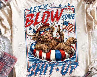 Smart Highland Cow PNG: Funny Highland Cow, Merica Fourth of July, Retro America USA Design, Patriotic Cow Graphic, Digital Download