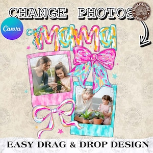 Custom Canva Mama Kids Photo Canva Add Photos Png, Mothers Day, Mom Floral Coquette Bow, Flowers Hand drawn, Gift For Mom, Digital Download
