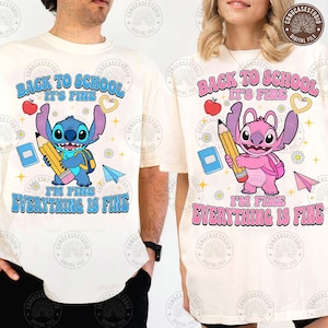 Retro Jungen Mädchen Erster Schultag Cartoon Png, Lustige Kinder zurück in der Schule Png, Blau Alien Charakter Png, Lehrer Shirt, digitaler Download