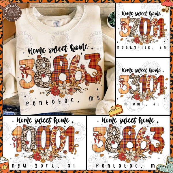 Fall Zip Code Doodle PNG: Trendy Autumn Design, Digital Download