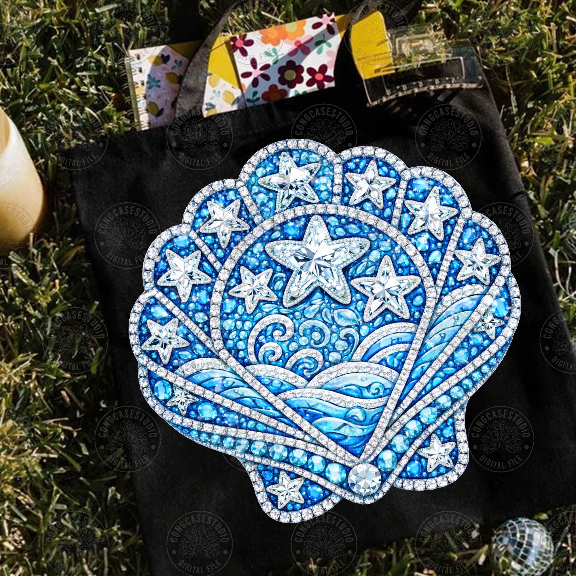 Blue Coastal Seashell PNG: Rhinestone Summer Vibes Beach Design, Trendy ...