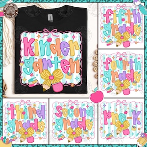 Preppy Back to School Floral Bundle, First Day Of School, School Png, Preppy School Png, First/Second/Third Grade Design, Digital Download