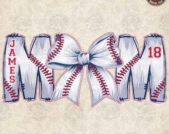 Game Day Png, Custom Baseball Bow Png, Baseball Mom Shirt With Kids Name & Jersey Number Png, Baseball Coquette, Mama Png, Digital Download