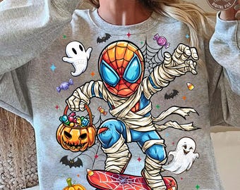 Spider Halloween PNG: Kids Superhero Boy Trick or Treat Spooky Season Sublimation Design, Digital Download