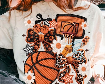 Game Day Basketball Faux Yarn PNG: Coquette Shirt Design, Crochet Basketball Graphic, Holiday Sports Season Sublimation, Digital Download