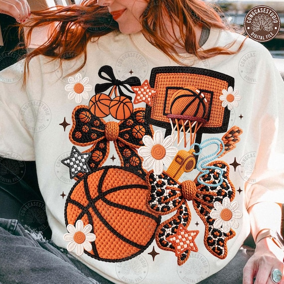 Game Day Basketball Faux Yarn PNG: Coquette Shirt Design, Crochet Basketball Graphic, Holiday Sports Season Sublimation, Digital Download