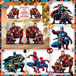 Superhero Dad 11oz Mug Wrap Bundle, Best Dad 11oz Mug Template, Super Dad 11oz Mug Png, Fathers Day Mug Sublimation Design, Digital Download