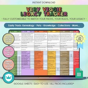Sims 4 Very Veggie Legacy Challenge Tracker, Google Sheets (Digital) ROYALTY & LEGACY