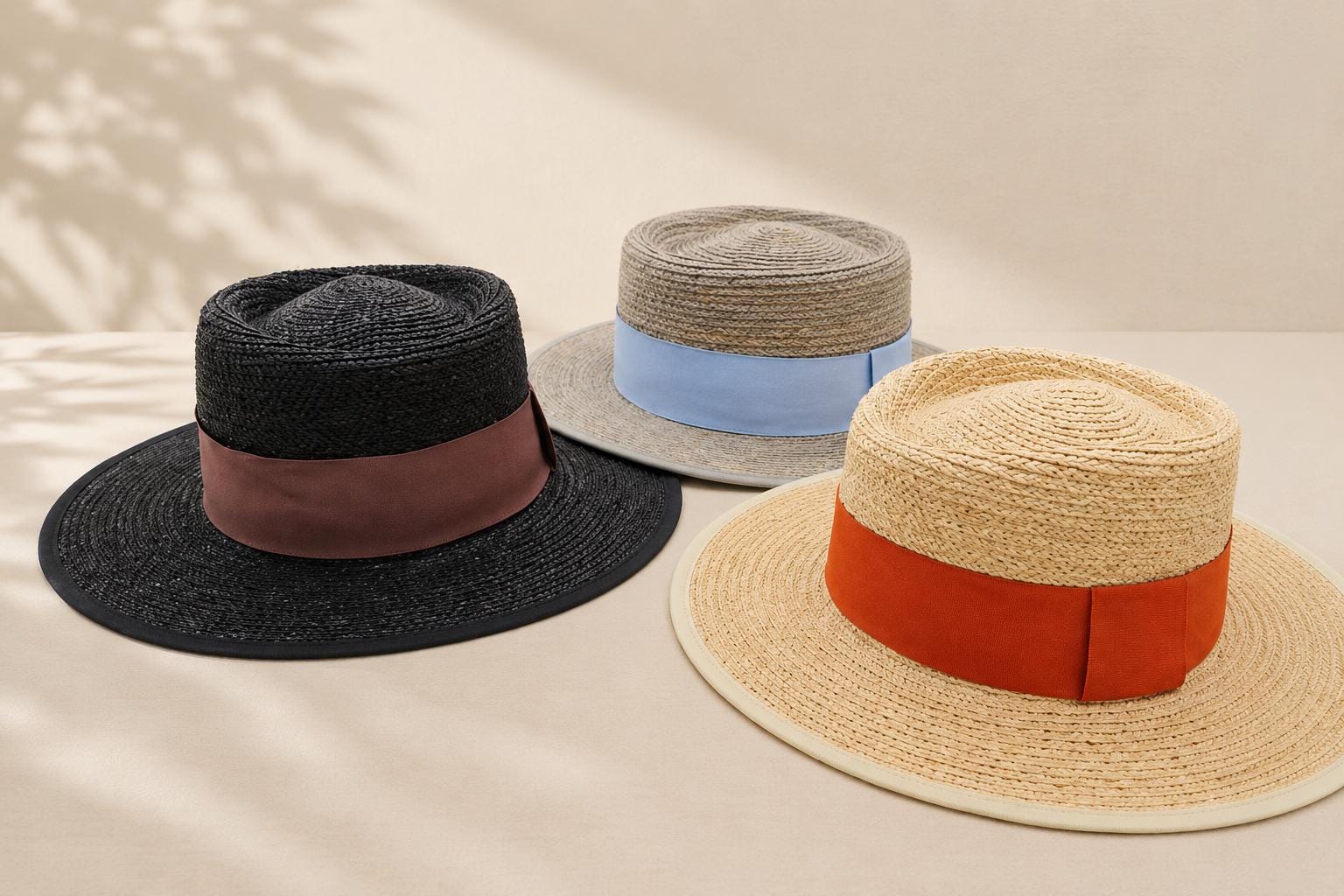 Raffia Straw Boater Hat, French Style Wide Brim Sun Hat, Chic Summer Vacation Beach