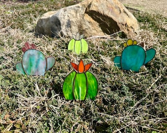 Stained glass cactus garden stake