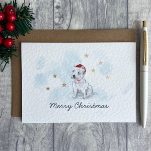 Niedliche Weihnachtswestie mit Weihnachtsmütze Karte, West Highland Terrier frohe Weihnachtskarte, personalisierbare festliche Hundekarte, glückliche Weihnachtskarte