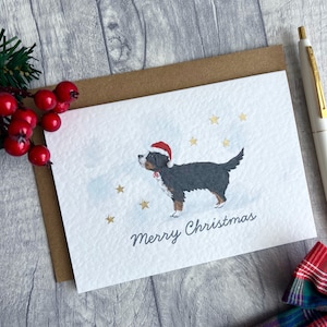 Niedliche Berner Sennenhund Weihnachtsmütze Weihnachtskarte, personalisierbare frohe Weihnachten Festliche Berner Karte, fröhliche Weihnachtskarte für Hundeliebhaber