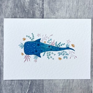 Carte de voeux florale avec requin-baleine - Carte de célébration assez colorée avec un requin-baleine, carte de remerciement pour les amoureux de l'océan et carte d'anniversaire de la faune marine
