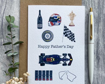 F1 Red Bull Father's Day Card, Formula One Lover Dad Card, Watercolour Oracle Redbull Team Greeting card, Racing Sports Car