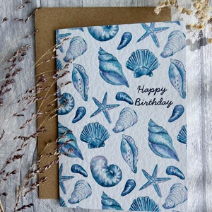 Carte de voeux d'été en forme de coquillage - carte d'anniversaire A6 en forme de coquillage aquarelle