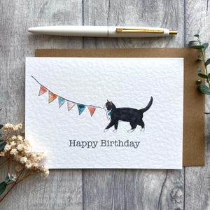 Cute Black and White Cat Tuxedo Birthday Card - Personalised cat card, cute celebration cat card, birthday card, A6, Landscape