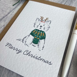 Illustrierte Westie Frohe Weihnachten Karte, West Highland Terrier Frohe Weihnachten Blanko Karte, Entzückende Festliche Weihnachtspullover Hundeliebhaber Karte