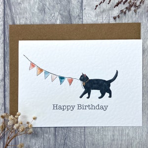 Carte d'anniversaire chat noir - carte chat personnalisée, carte de fête, carte d'anniversaire, A6, paysage