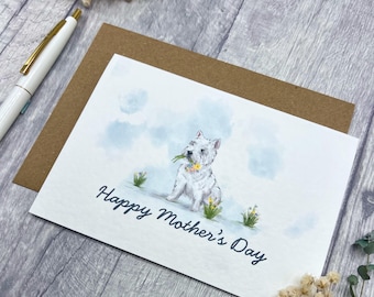 Westie Mother's Day Card - Personalised Card perfect for Dog Loved, Cute West Highland Terrier Dog Card for Dog Mums