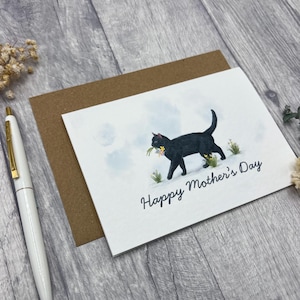 Black Cat Happy Mother's Day Card - Personalised Card Perfect for Loved Ones, Cute Floral Mum cat card, Beautiful Card for Cat lovers