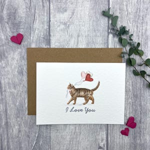 Carte je t'aime chat tigré brun - carte personnalisée ronronnement-parfait pour les proches, carte de chat d'anniversaire, carte de Saint-Valentin pour les amoureux des chats