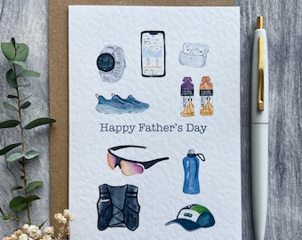 Running Father's Day Card, Marathon Running Dad Card, Watercolour Runners essentials Celebration card, Exercise Lover Card