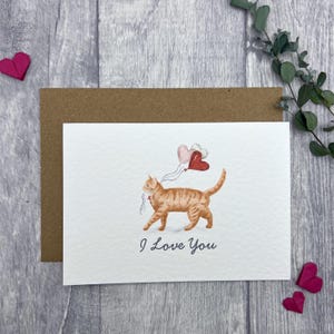 Carte je t'aime chat tigré roux - carte personnalisée ronronnement-faite pour les proches, carte de chat d'anniversaire, carte de Saint-Valentin pour les amoureux des chats