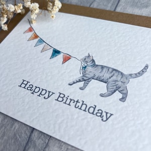 Carte d'anniversaire chat gris - carte de célébration chat tigré, carte de joyeux anniversaire chat mignon, carte chat personnalisée, carte de voeux chat pour les amoureux des chats