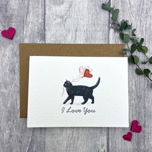 Carte chat noir je t'aime - carte personnalisée ronronnement-faite pour les proches, carte d'anniversaire de chat, carte de Saint-Valentin pour les amoureux des chats
