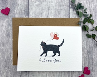 Black Cat I Love You Card  -  Personalised Card Purr-fect for Loved Ones, Anniversary cat card, Valentines Card for Cat lovers