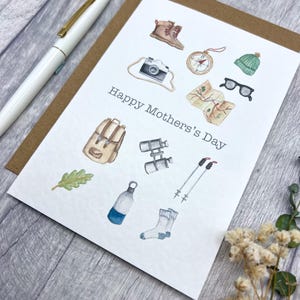 Hiking Watercolour Adventures Mother's Day Card - Camping Card, Outdoor Theme, Walking Adventure Celebration Card, Nature lover