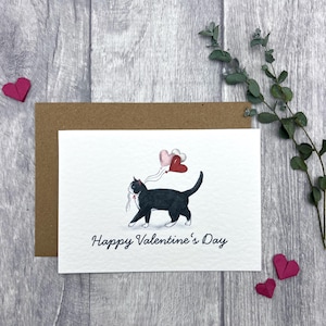 Cute Black and White Cat Tuxedo Valentine's Day Card - Personalised cute cat card, I love you card, Valentines Card for Cat lovers