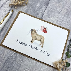 Fawn Frenchie Dog Mother's Day Card - Personalised Card perfect for Mum, Cute Beige French Bulldog with heart balloons Greeting Card