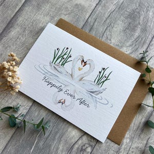 Belle carte de mariage de cygnes - carte de célébration de mariage pour toujours, jolie carte d'anniversaire unique, carte de mariage de félicitations