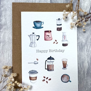 Carte d'anniversaire pour connaisseurs de café - Célébration des amateurs de café aquarelle A6