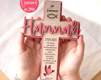 HOLZKREUZ zur Kommunion für Junge und Mädchen personalisiertes Kommunionsgeschenk Geschenk zur Kommunion Konfirmation Firmung Segnung