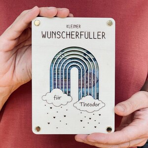 Geldscheinhalter für Kinder aus Holz - Personalisiertes Geburtstagsgeschenk Geschenk für Enkelkinder Wunscherfüller Holzkarte personalisiert