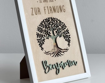 Personalized money gift for Confirmation with name & date in a frame – Confirmation gift wooden card with engraving – Gift for godchild/teenager
