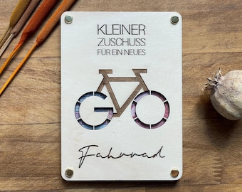 Geldgeschenk Holzkarte für ein neues Fahrrad Wunscherfüller zum Geburtstag Gutschein Elektrofahrrad Holz Gutscheinverpackung zum Geburtstag