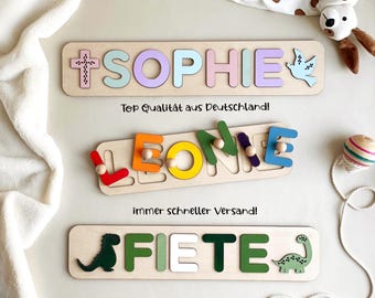 Namenspuzzle mit Griffen aus Holz zum 1. Geburtstag für Kinder Babys Kindergeburtstag Babyparty Geschenk personalisiert Kleinkind Spielzeug