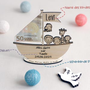 Money gift for baptism Noah's Ark Baptism gift for children Personalized money gift godparent for birth Communion Confirmation Birthday image 2