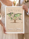 Personalized wedding travel fund in a picture frame, world map tree of life gift for married couples with names & date product logo