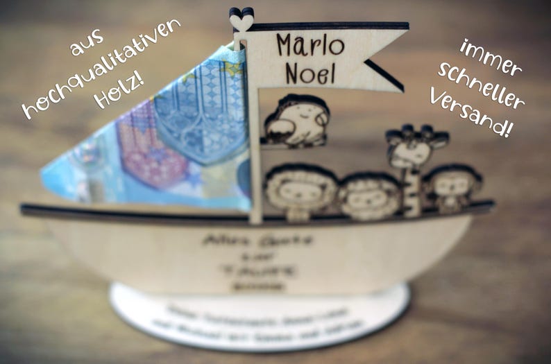 Money gift for baptism Noah's Ark Baptism gift for children Personalized money gift godparent for birth Communion Confirmation Birthday image 3