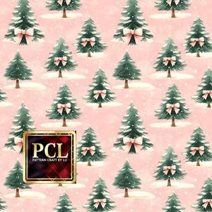 Retro Christmas Tree Digital Paper: Pink Holiday Wallpaper (Digital Download)
