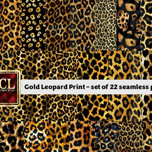 Gold Leopard Print Digital Paper, 22 Seamless Animal Print Pattern, Cheetah Fabric Design, Safari Scrapbook Background, Jungle Theme Craft