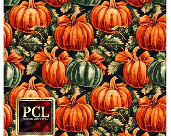 Retro Pumpkin Leaves Pattern: Glitter Autumn Seamless Design (Digital Download)