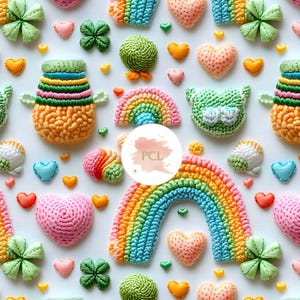 Carta digitale da ricamo arcobaleno, sfondo senza soluzione di continuità per il giorno di San Patrizio, grazioso motivo per album di ritagli, clipart pastello per artigianato e fai da te