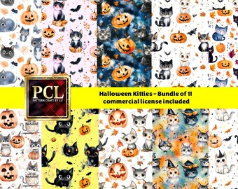 Halloween Kitties Seamless Pattern: Spooky Cat Digital Paper (Digital Download)